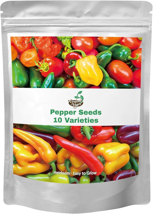 600+ Pepper Seeds, Heirloom Vegetable Seed for Planting Indoor Outdoor, 10 Varieties Hot and Bell Pepper (Capsicum Annuum) Seeds Garden Kit, Non-GMO Home Fresh Food Hydroponic Veggie Supply