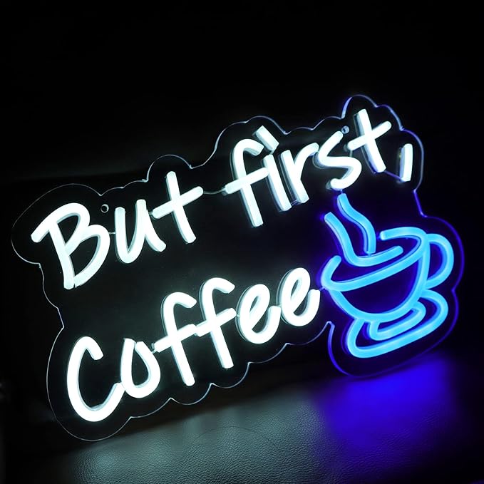 But First Coffee Neon Sign for Coffee Bar Pub Decor,Wall Art Decoration For Restaurant Living room,Led Light of Cafe,USB Power Supply With Metal Chain.