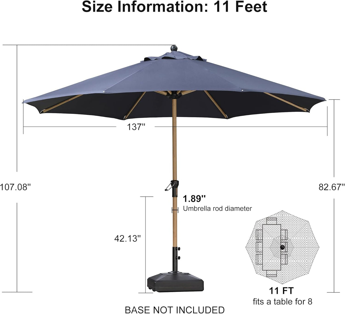 PURPLE LEAF 11 Feet Patio Umbrella Outdoor Table Umbrella Round Aluminum Market Umbrella with 8 Sturdy Ribs & Crank Commercial Outdoor Umbrellas for Garden Deck Patio, Navy Blue