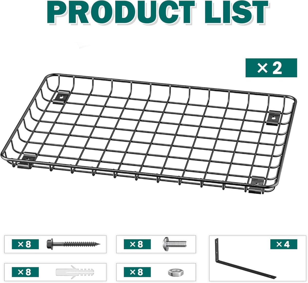 EVERHANGER Garage Wall Shelves 12x18 Inch, Wall Mounted Storage Shelf, Metal Shelf Rack, Heavy-Duty Shelf Organizer 2 Pack, Black