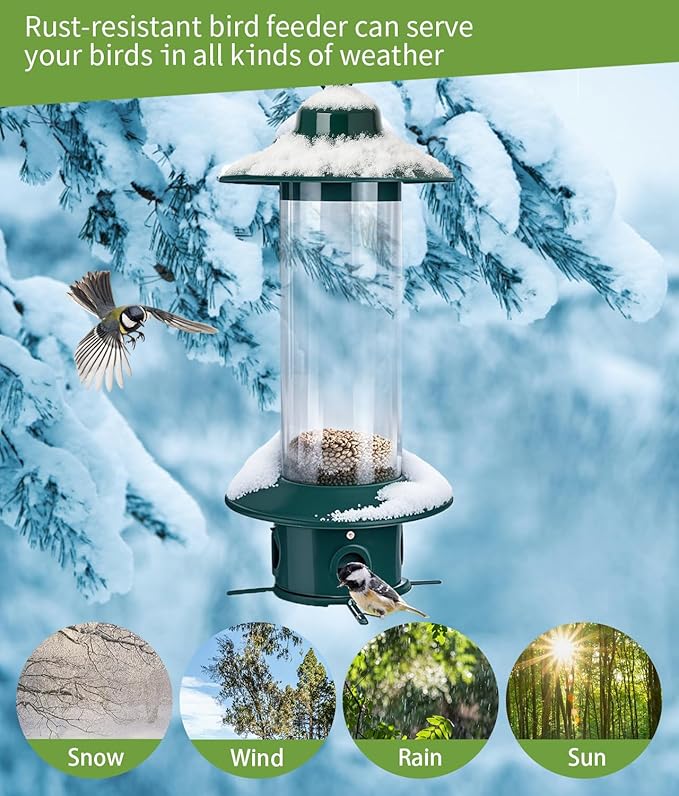 Bird Feeder for Outdoors: Squirrel Proof Bird Feeders, Gravity Sense Squirrel Proof Wild Bird Feeders for Finch Cardinal Chickadee, 4.8LB Large Capacity Hanging Birdfeeder