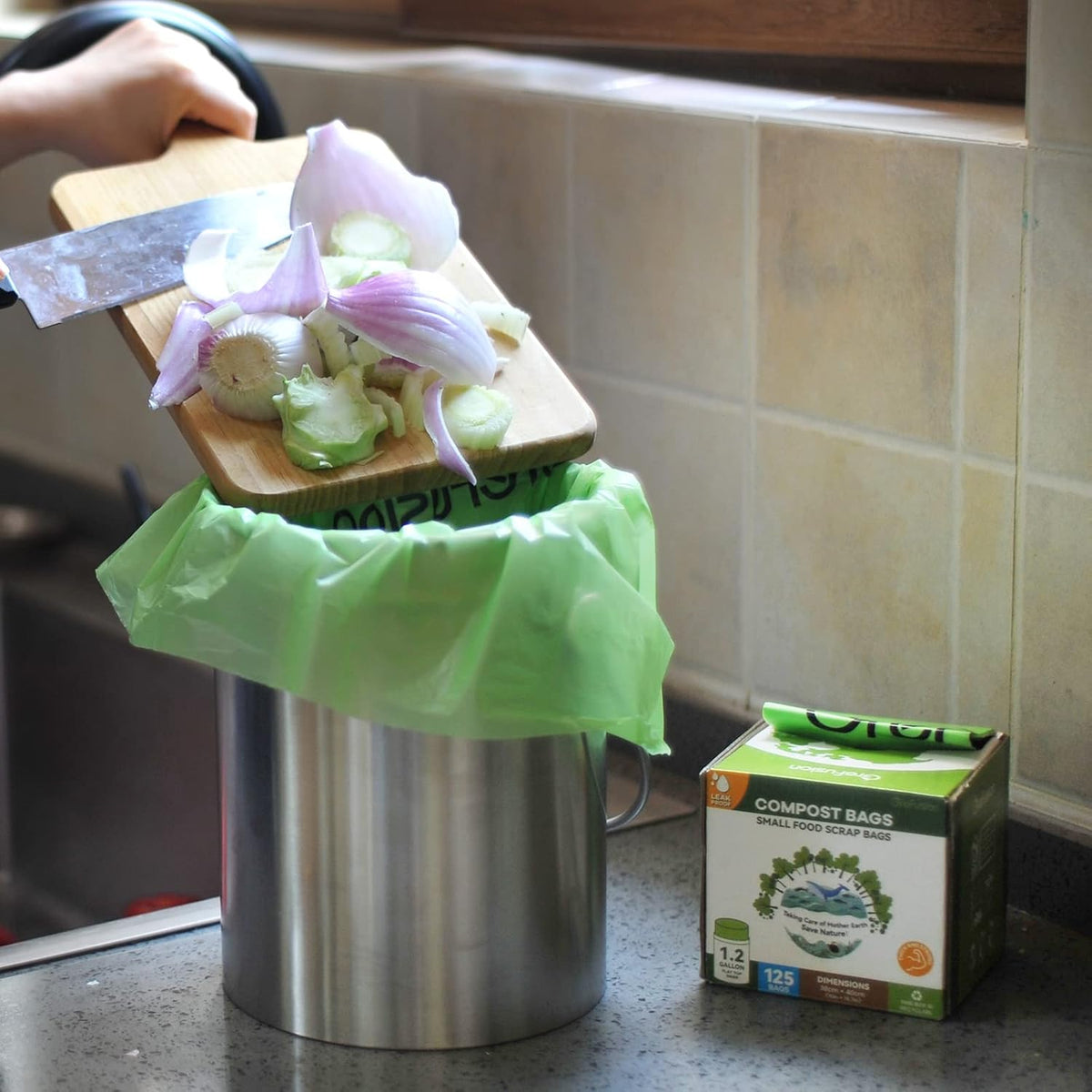 Compostable Trash Bags for Kitchen Compost Bin 1.2 Gallon,150 Count,Compost Bags Small for Food Scrap Waste Bags for Countertop Bin Certified by BPI,ASTM D6400 and OK Compost