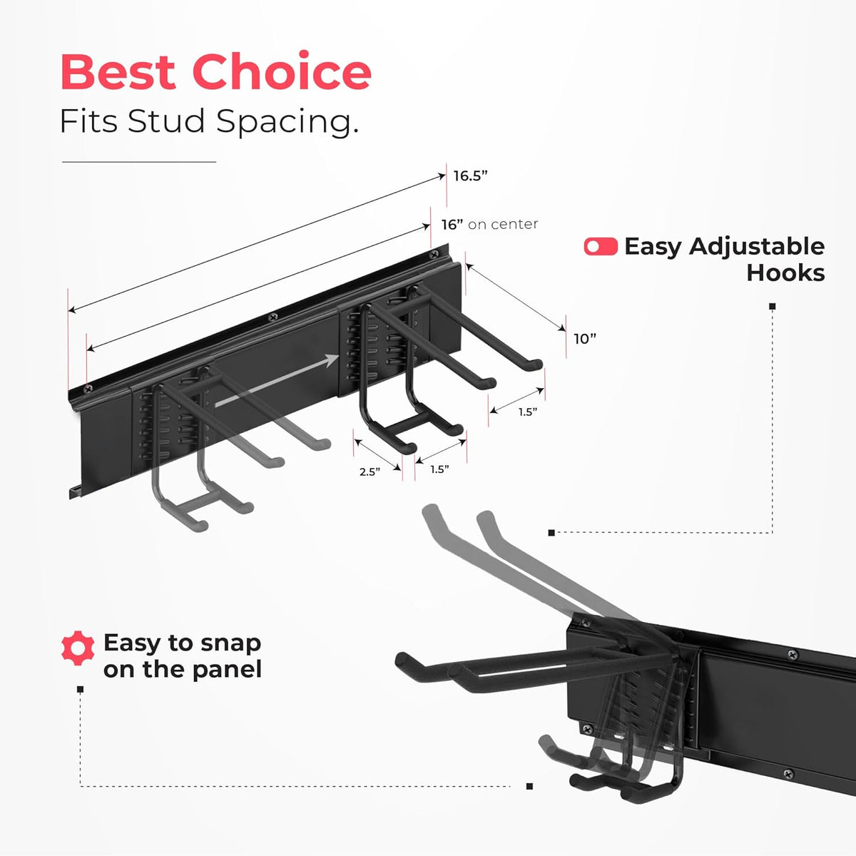 Garage Wall Organizer | 64" Heavy-Duty Tool Storage Rack | Adjustable Double-Layer Hooks | 400 lbs Capacity | Carbon Steel Wall Mount Holder for Shovels, Rakes, Ladders & Power Tools
