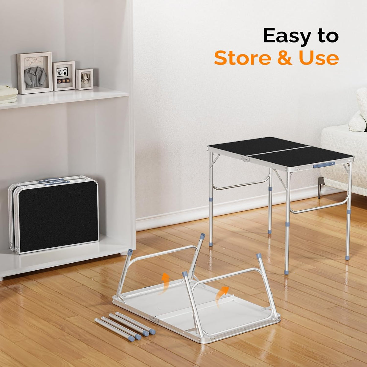VINGLI 3FT Small Camping Table Adjustable Height Aluminum Folding Table for Picnic Party BBQ, Plastic RV Suitcase Table Portable Lightweight Fold Up Utility Outdoor Tables with Carrying Handle …