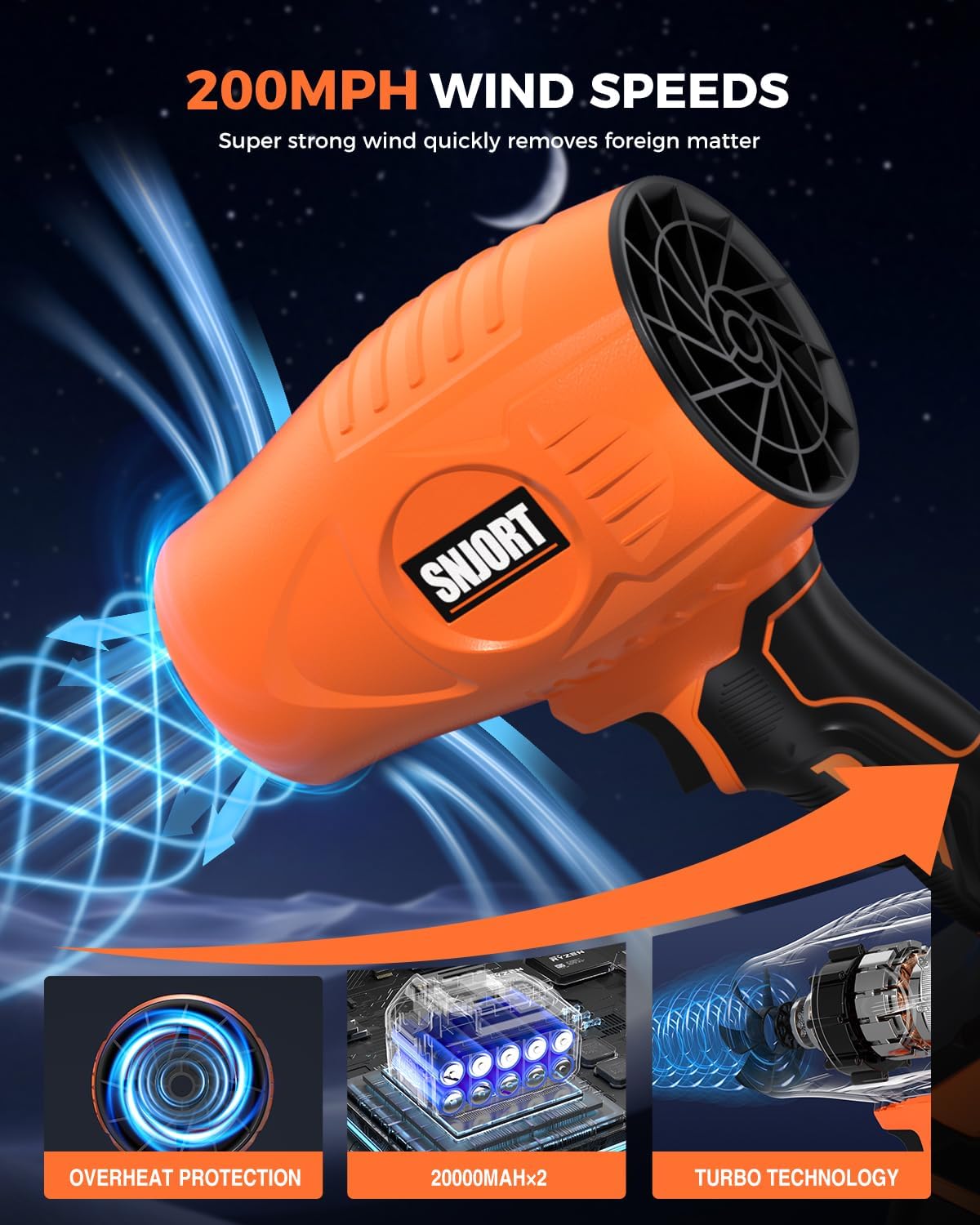 Leaf Blower Cordless with Battery and Charger,800,000 RPM,Extended Nozzle,Lightweight Handheld Design,Blower for Patio Cleaning,car Blowing Water,Blowing Leaves and Dust（ Citrus Orange）