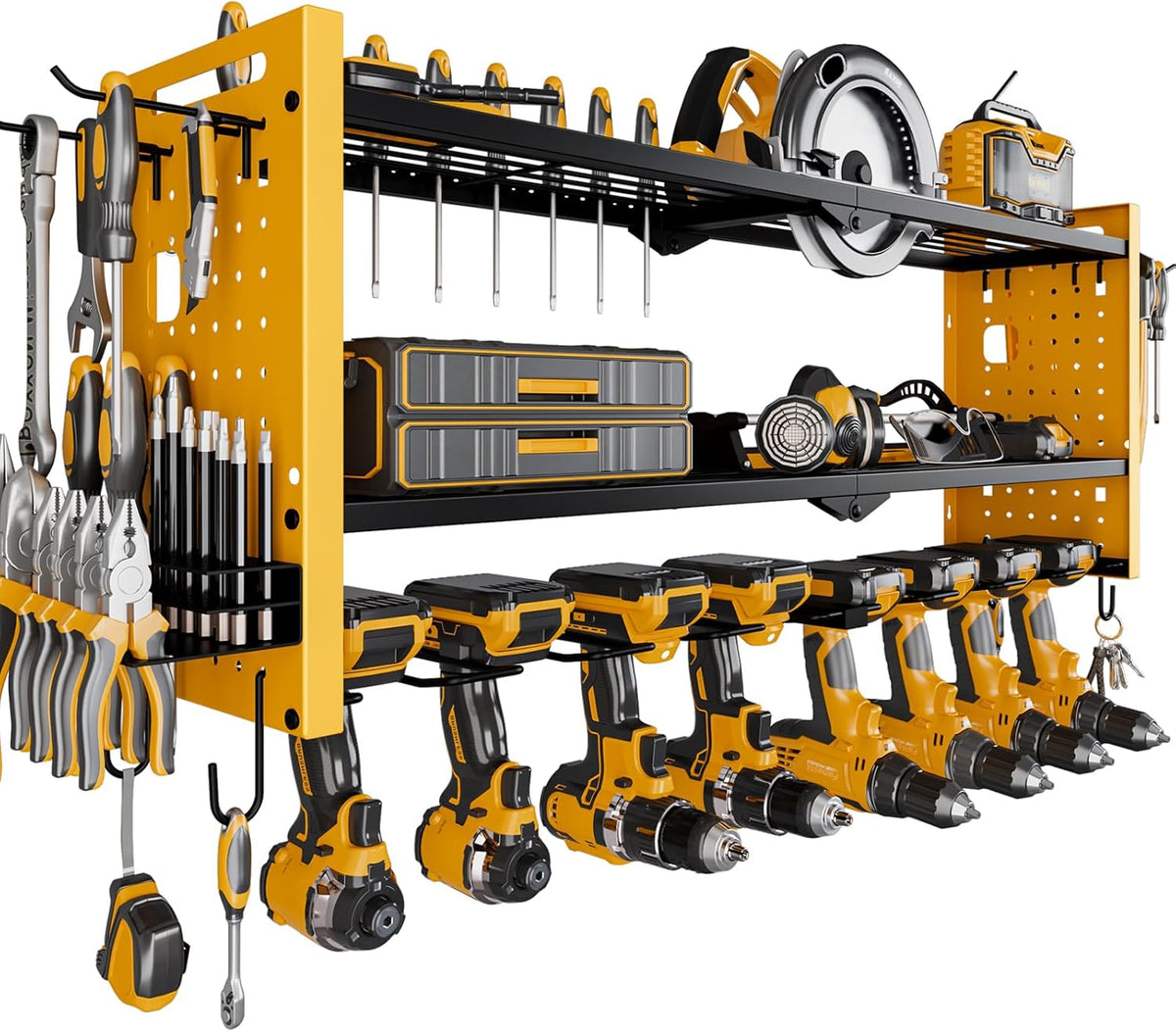 Power Tool Organizer Wall Mount,Cordless Drill Hanger Storage Rack 8 Drill Holder,3 Layers Heavy Duty Power Tool Storage Rack(Yellow)