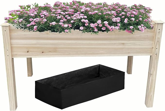 BTExpert 4ft Wooden Raised Garden Bed with Legs, 48x24x30in Elevated Planter Box Stand for Vegetable Flower Backyard, Patio, Balcony Large Wood Raised Beds Liner Outdoor - 30 in Height