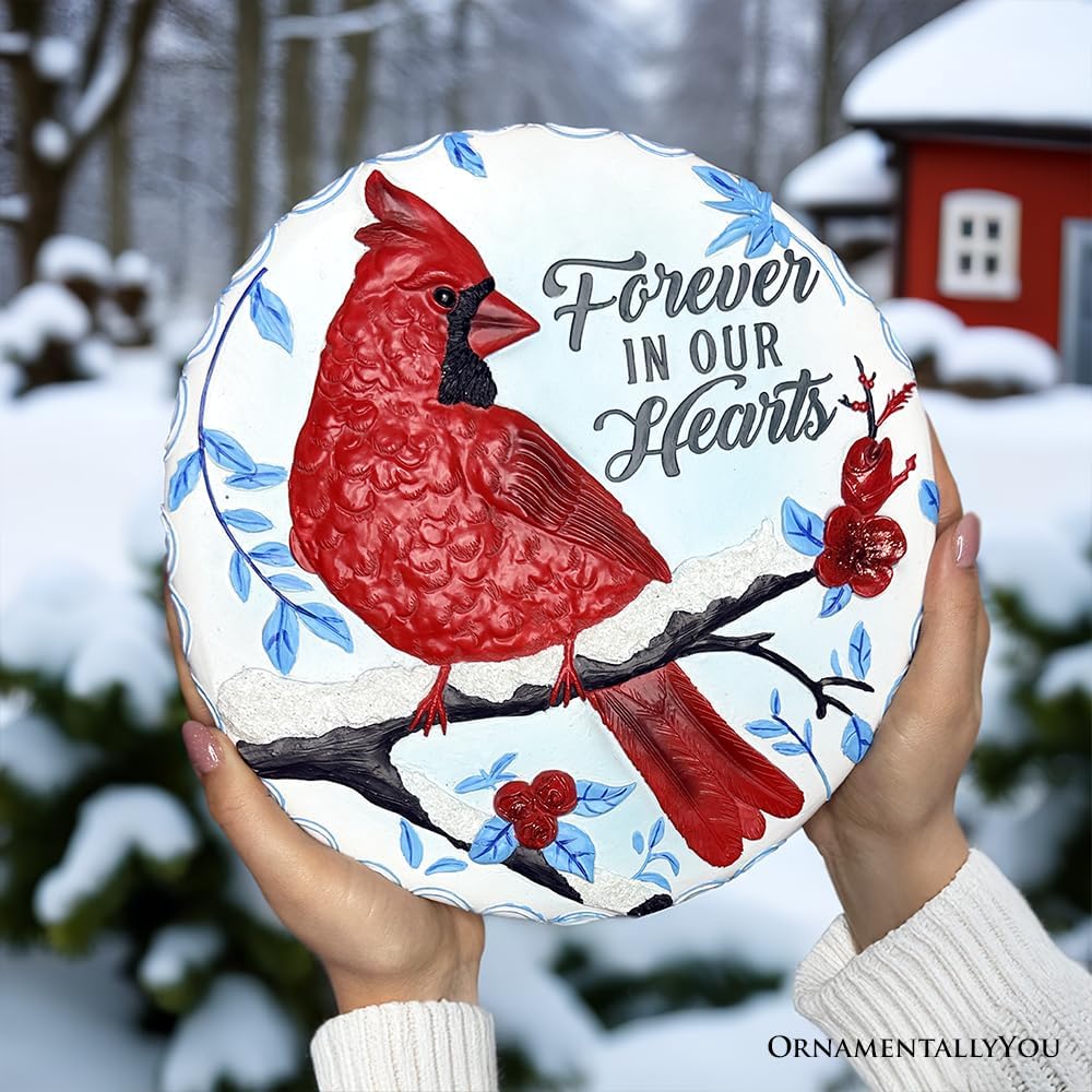 Elegant Resin Stepping Stone, Outdoor Garden Pathway Decoration (Forever in Our Hearts Cardinal Stepping Stone, 9.5" Winter Garden Decorative Resin Figurine)
