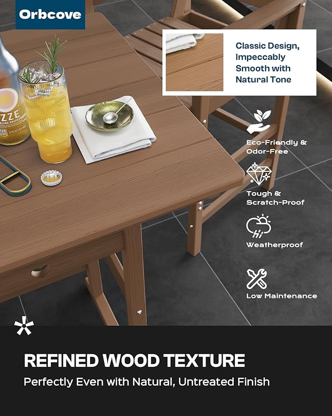 Adirondack Outdoor Bar Table, Durable HDPE Composite, Weather Resistant, Easy to Clean, Perfect for Backyard and Poolside Use, Teak