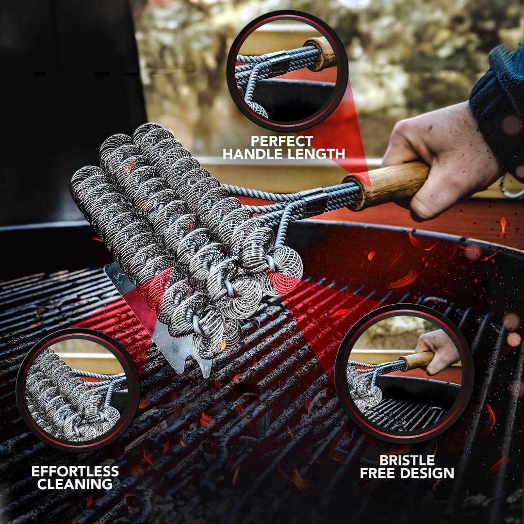 BBQ-AID Grill Brush for Outdoor Grill Bristle Free - 18" BBQ Brush for Grill Cleaning Kit - Safe BBQ Grill Cleaner Brush and Scraper - Stainless Grill Cleaning Brush for Any Grill, Grill Accessories