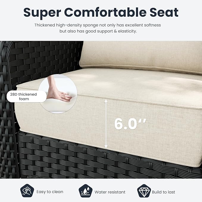 7 Pieces Outdoor Patio Furniture Sets with Single Chairs with 6-inch Thick Cushion and Fire Pit Table for Deck Lawn