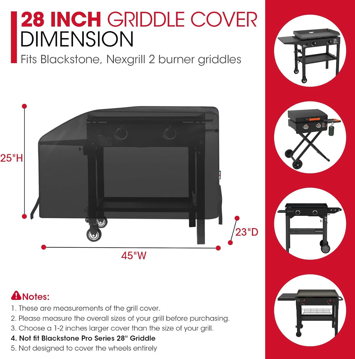 Unicook 28 Inch Griddle Cover for Blackstone and Nexgrill Cooking Station, Outdoor Flat Top BBQ Grill Cover with Sealed Seam, Heavy Duty Waterproof Fade Resistant, Black