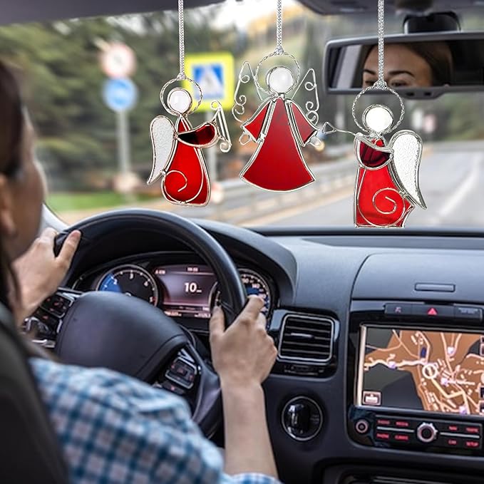 Angel Stained-Glass Sun-Catchers for Window Hangings,3PCS Handmade Stain Glass Angel Suncatchers Ornament for Women,Christmas Tree Decor Memorial Gifts for Mom