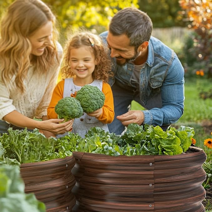 2x2x1ft Round Galvanized Raised Garden Bed Outdoor Metal Planter Box Raised Beds for Gardening,Vegetables,Fruits,Flowers & Herbs (Brown)