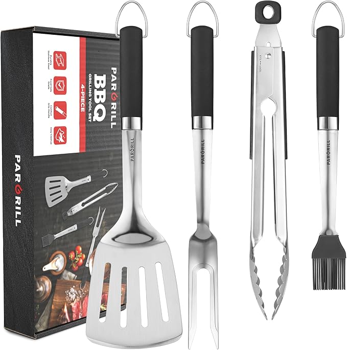 Grill Accessories Heavy Duty BBQ Set Gifts for Men/Women - Premium Stainless Steel Spatula, Fork, Brush & Tongs, Barbecue Utensils Tool Kit Gift for Grilling Lover Outdoor