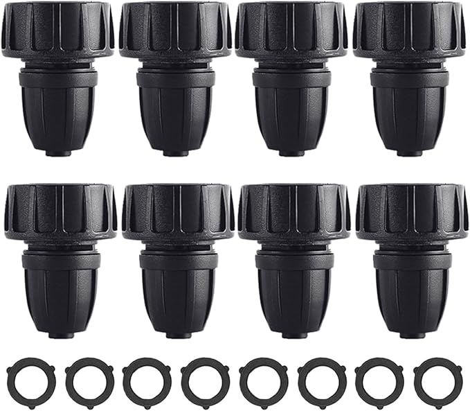 8pcs Garden Hose Adapter, 3/4'' Faucet Convert to 3/8'' Drip Irrigation Tubing, Drip Irrigation Hose Connectors for Outdoor Watering, Fittings with 8pcs Rubber Washers (1 Barb)