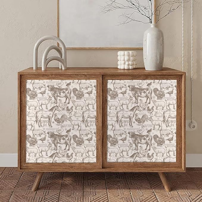 Boho Rustic Farm Animals Cow Rooster Horse Turkey Peel and Stick Wallpaper Self Adhesive Removable Easy Peel Off Stick on Wall Paper for Bedroom Cabinet Renter