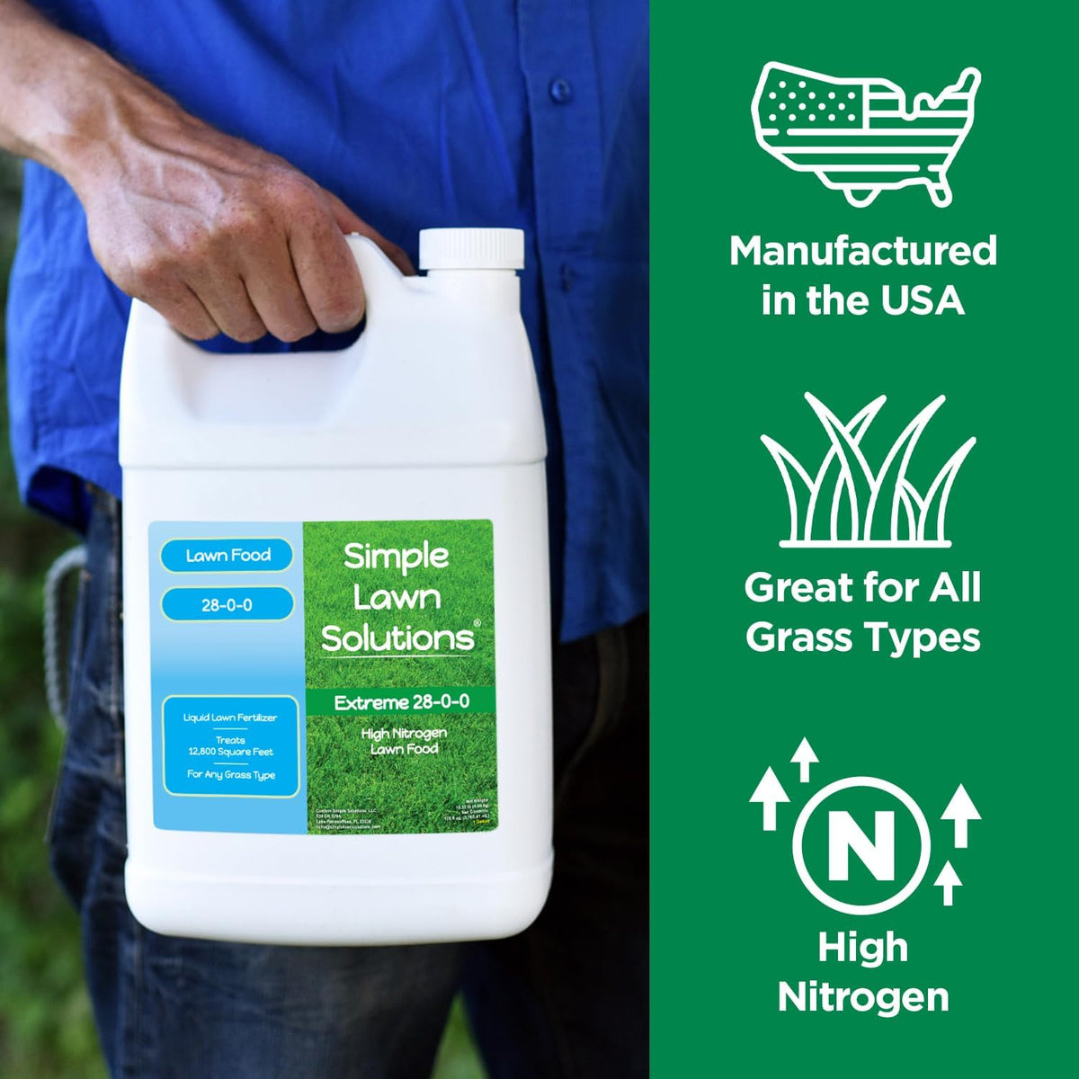 Maximum Green & Growth Fertilizer High Nitrogen 28-0-0 Lawn Food Liquid Fertilizer- Spring & Summer- Any Grass Type- Simple Lawn Solutions - Concentrated Quick & Slow Release Blend (1 Gallon)