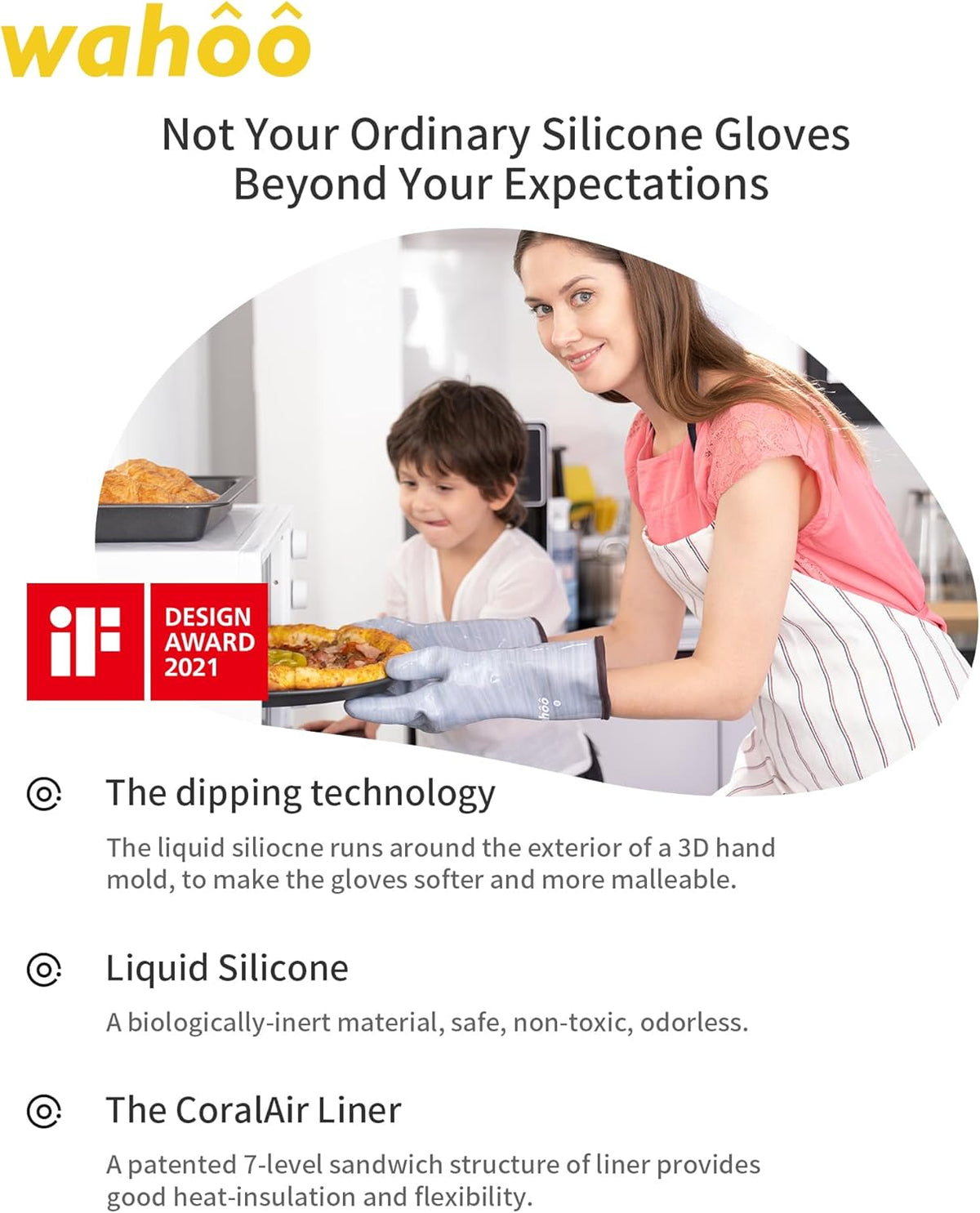 wahoo Professional Liquid Silicone Oven Mitts Gloves, Heat Resistant Gloves for Cooking, Baking, CoralAir Liner, 12 Inch, Purple, XXL