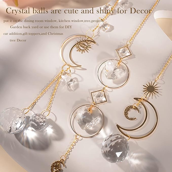 ilclviz Suncatcher Crystal Hanging Sun Catcher Prism with Chain Pendant Ornament Crystal Balls for Window