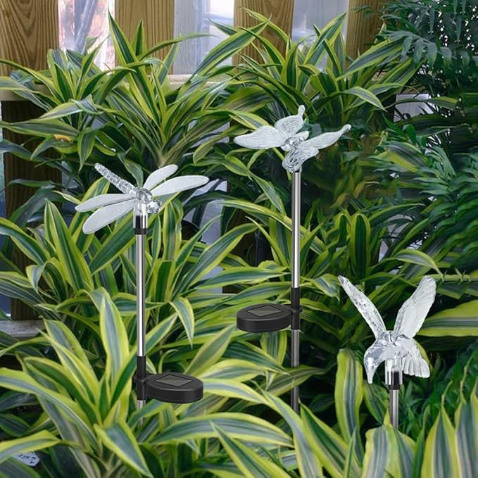 Anordsem Solar Lights Outdoor Decorations: Garden Stake Light Waterproof for Yard Decor Outside - LED Dragonfly Hummingbird Butterfly Lamp for Patio Pathway Home