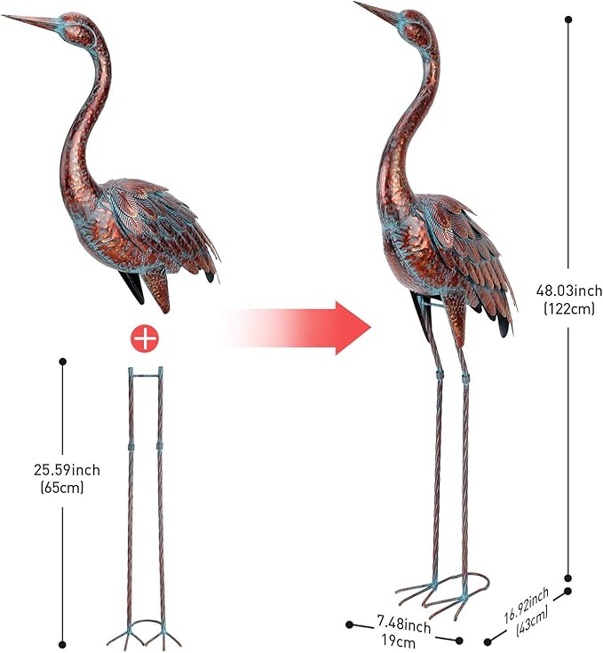 chisheen Outdoor Garden Crane Statues and Sculptures Metal Yard Art Statue for Garden Decoration Large Size (2)