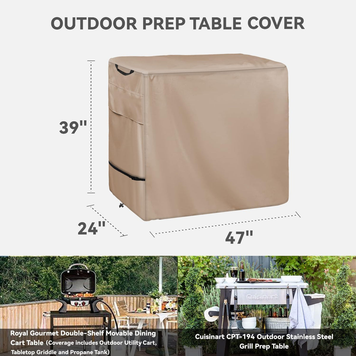 Outdoor Dining Cart Cover - Heavy Duty Waterproof Cover for Royal Gourmet Cart Flattop Worktable, Coverage Includes Outdoor Utility Cart,Tabletop Griddle and Propane Tank.Khaki
