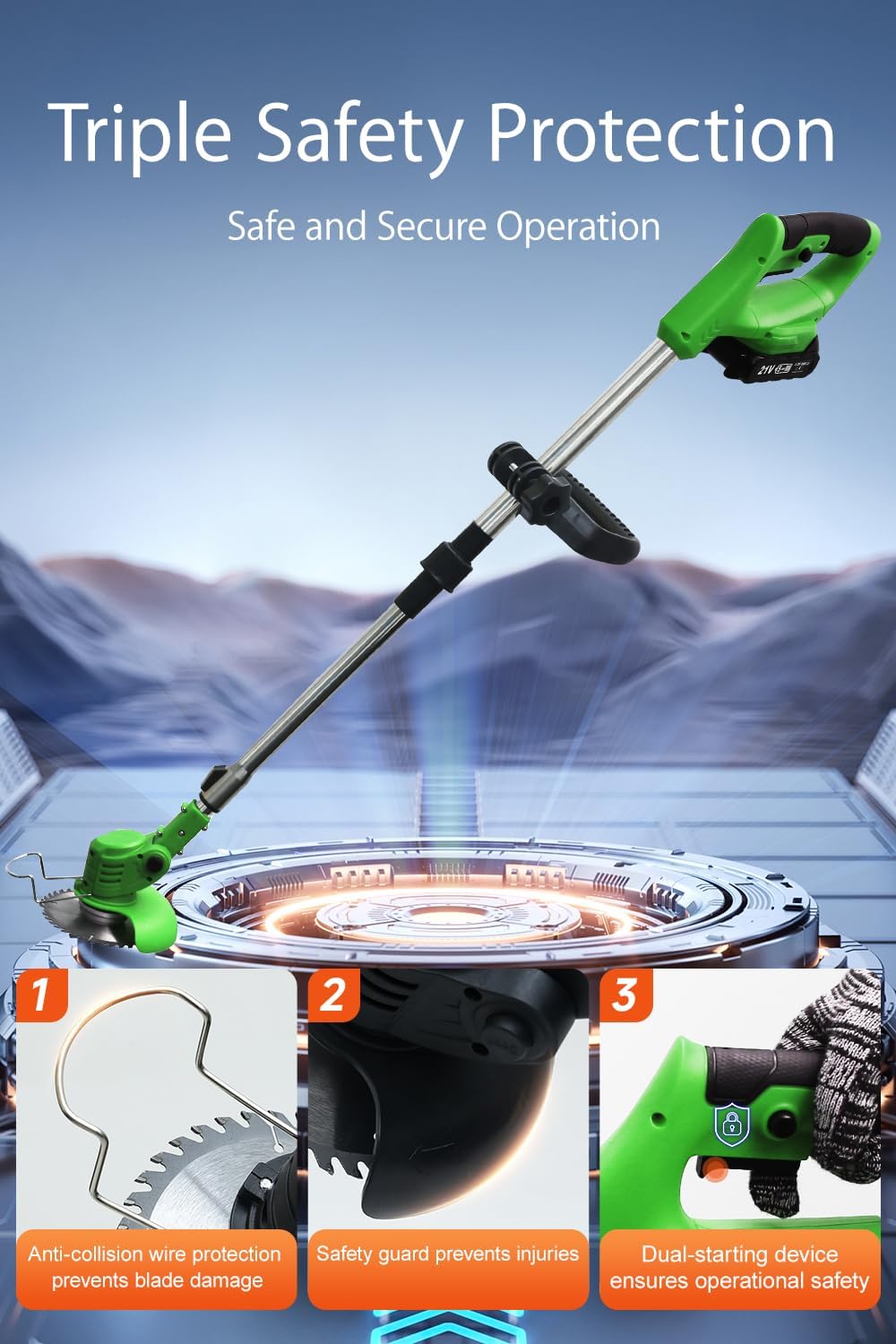 Cordless Weed Wacker,Electric Weed Eater,2 Batteries,Grass Trimmer Cordless,Lightweight and Foldable Design,Weed Erimmer, Green