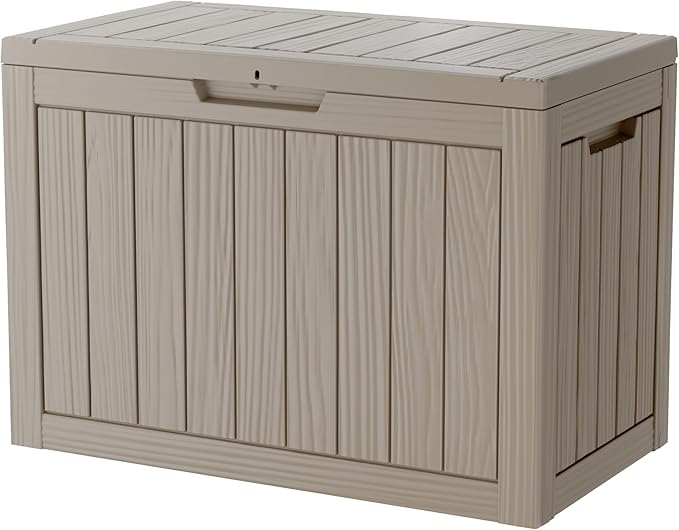45 Gallon Lockable Resin Deck Box, Waterproof & UV-Resistant Outdoor Storage Box for Outdoor Cushion Storage, Garden Tools & Pool Accessories Storage, Gray