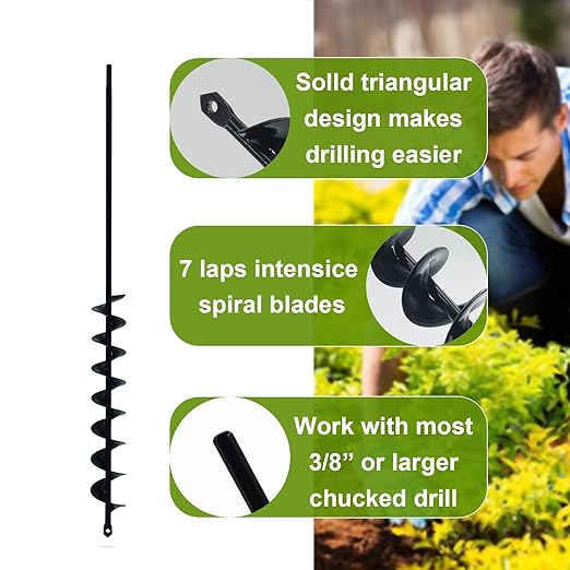 32" x 2" Extended Length Auger Drill Bit for Planting Bulb & Bedding Plant Auger, Garden Plant Auger, No Need to Squat Post Hole Digger for 3/8" Hex Drive Drill, Earth Auger Bulb Planter Tool