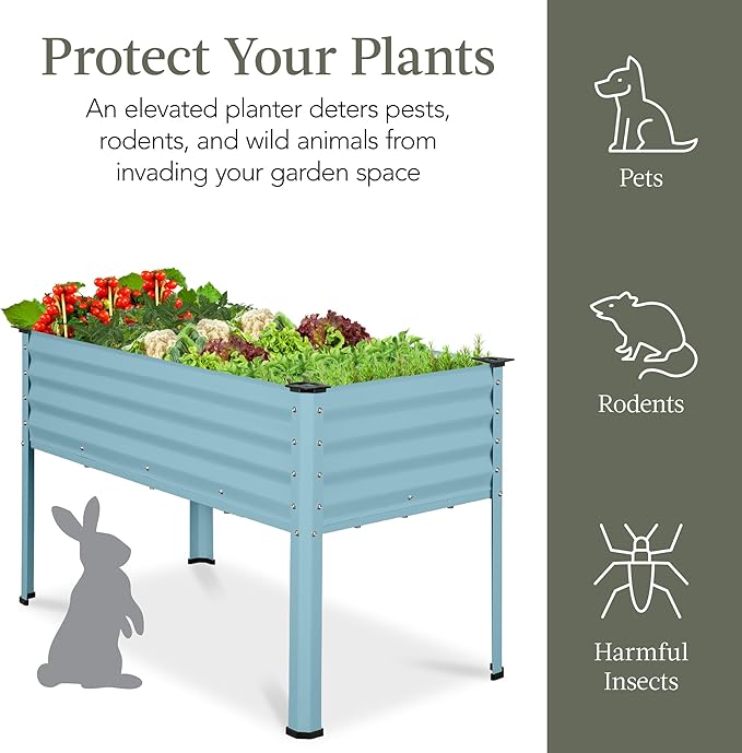 Best Choice Products 48x24x30in Galvanized Raised Garden Bed, Metal Elevated Planter Box, Vegetable Garden for Backyard, Patio, Balcony - Mist Blue