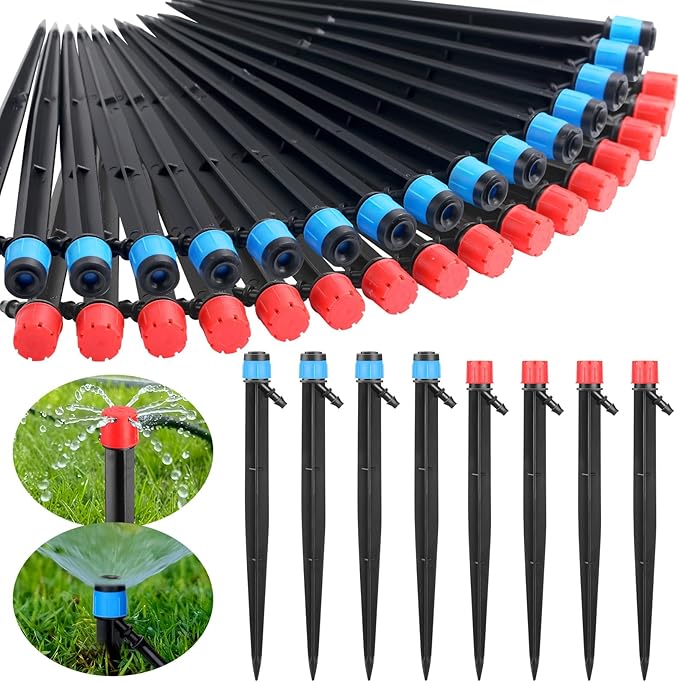 120 Pcs Drip Irrigation Emitters for 1/4'' Drip Irrigation Tubing 60 Irrigation Emitters Sprayer 60 Adjustable 360 Degree Water Flow Drippers for Patio Lawn Garden Watering