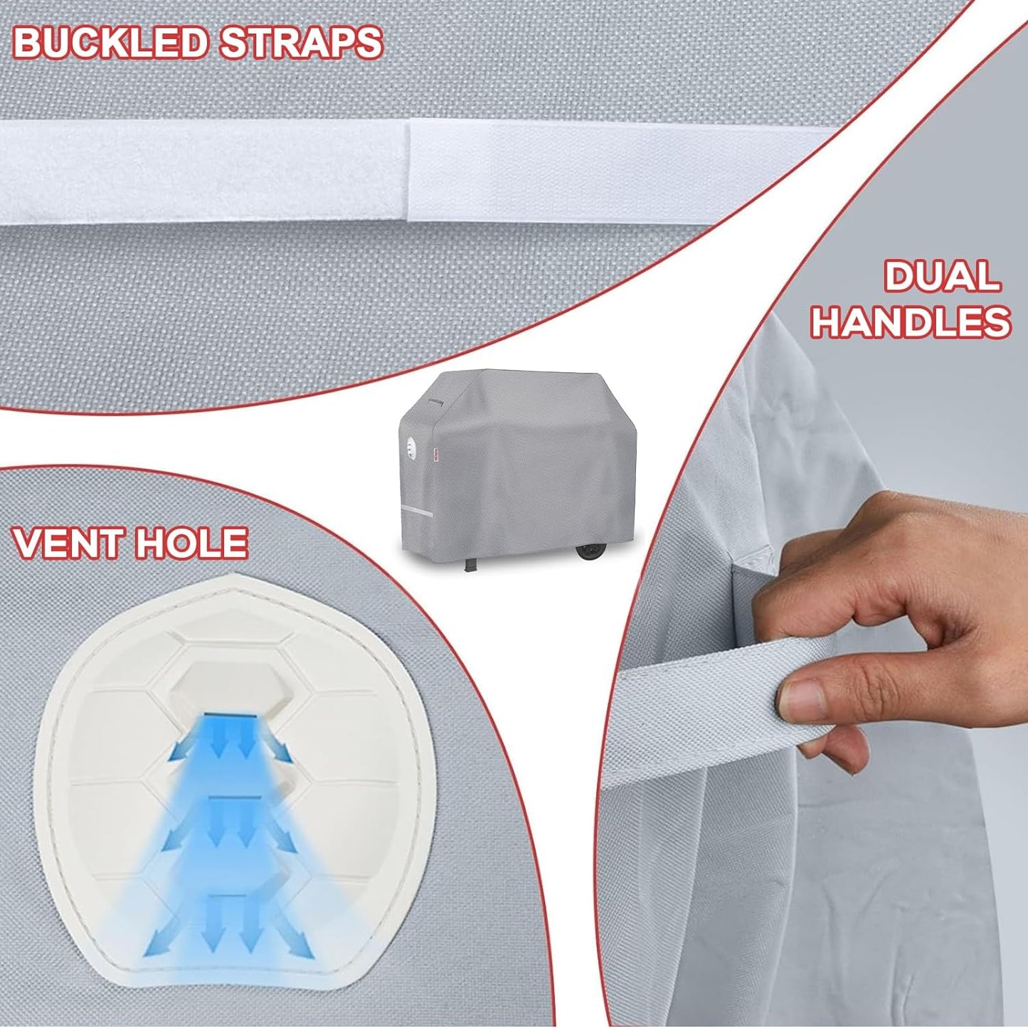 BBQ Grill Cover, 60 Inch Heavy Duty Waterproof 3-4 Burner Barbecue Gas Grill Covers for Weber Genesis Char-Broil Brinkmann, Gray