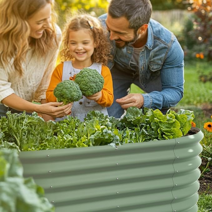 4x2x2ft Oval Galvanized Raised Garden Bed Kits Outdoor Large Metal Modular Planter Box 9-in-1 Raised Beds for Gardening,Vegetables,Fruits,Flowers & Herbs (Green)