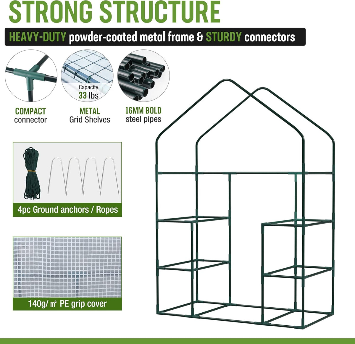 WORKPRO Greenhouse, 56"X 28" X 77" Portable Small Greenhouses for Outdoors & Indoors, Sturdy Green House Kit with Thicken PE Cover, Windows, 3 Tier 4 Shelves for Patio, Backyard, Balcony
