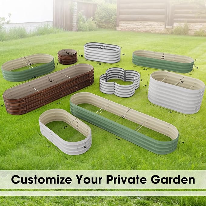 8x2x1ft Oval Galvanized Raised Garden Bed Outdoor 9-in-1 Large Metal Modular Planter Box Raised Beds for Gardening,Vegetables,Fruits,Flowers & Herbs (Brown)