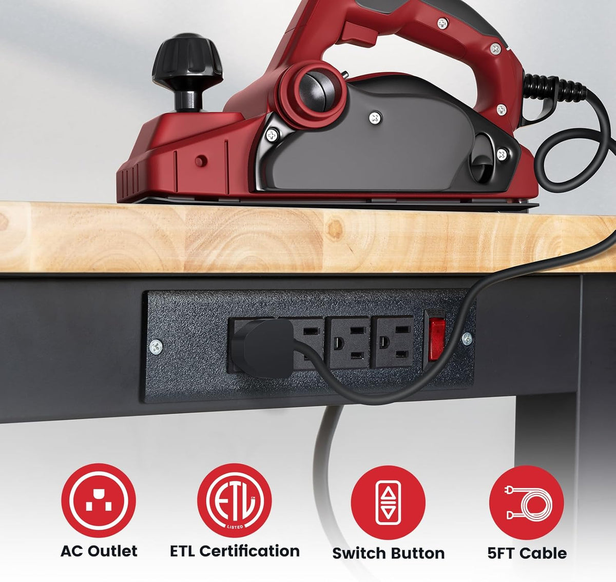 Work Table for Garage 60 Inch Workbench with Storage Adjustable Height Rubber Wood Tabletop Work Bench with Power Outlets Pegboard Pad for Cutting Wood Shop Woodworking Home Office