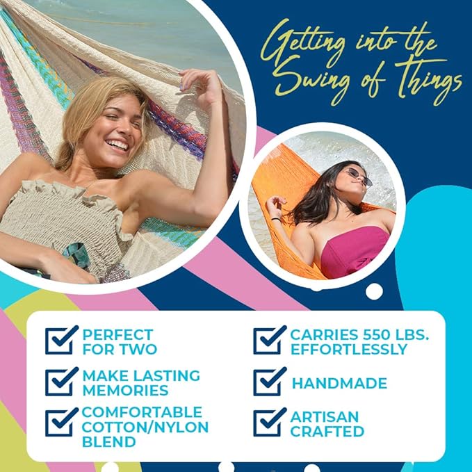 Hammocks Rada Mayan-Made Matrimonial Yucatan Hammock - Two Person - Fits 12.5 to 13 Feet Hammock Stand - Up to 550 Pounds, Two Green - Hanging Bed