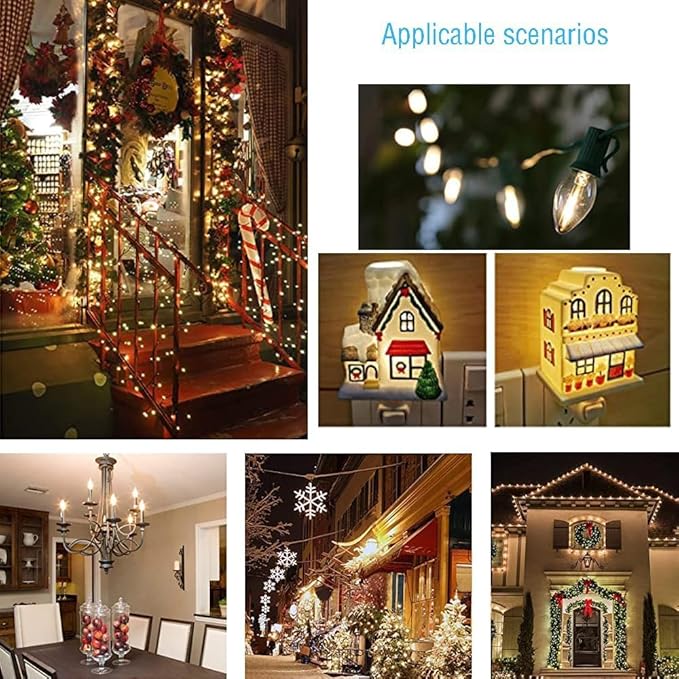 C9 Christmas Replacement LED Light Bulbs,E17 Base Commercial Grade Holiday Bulbs, 4W 5W 6W 7W Incandescent Equivalent, Warm White 2200K, Clear Plastic Bulbs for Christmas String Light - 50 Pack