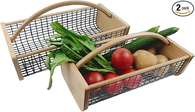 2pcs Garden Hod Harvest Basket, Durable Wooden Gardening, Supply Suitable For Kitchen, Picnic And Outdoor Picking