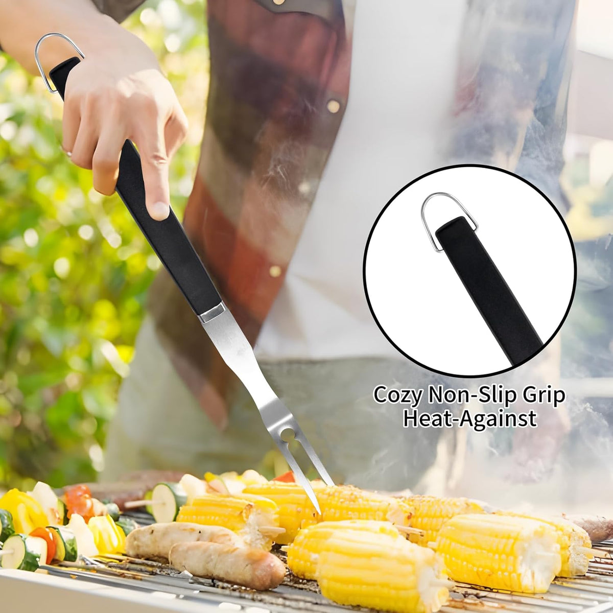 Supernal Pro Grill Master Kit -6pc Heavy Duty Stainless Steel BBQ Tools Set with Anti-Slip Handles|Commercial-Grade Spatula,Grill Brush,Basting Brush,Chef's Knife & More|Gift for Dad's Outdoor Cooking