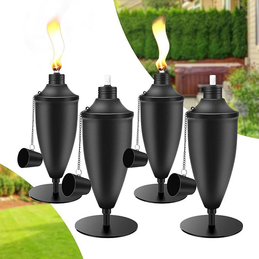 4 Pack Metal Tabletop Torches,22 oz Citronella Torches for Outside, Refillable Outdoor Flame Torch Light, Comes with Wicks and Covers, Ideal for Parties, Landscape, Garden Decor, DIY