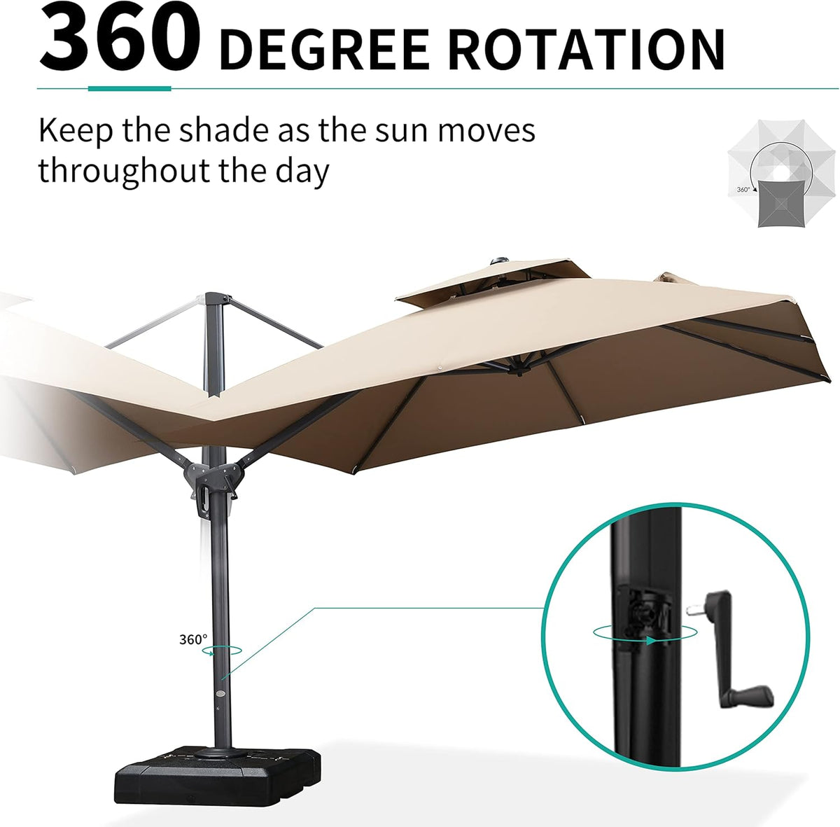 PURPLE LEAF 11FT Cantilever Outdoor Umbrellas Large Patio Umbrella Hanging Double Top Square Offset Umbrella with 360°Rotation Tilting Umbrella Outdoor Patio, Taupe