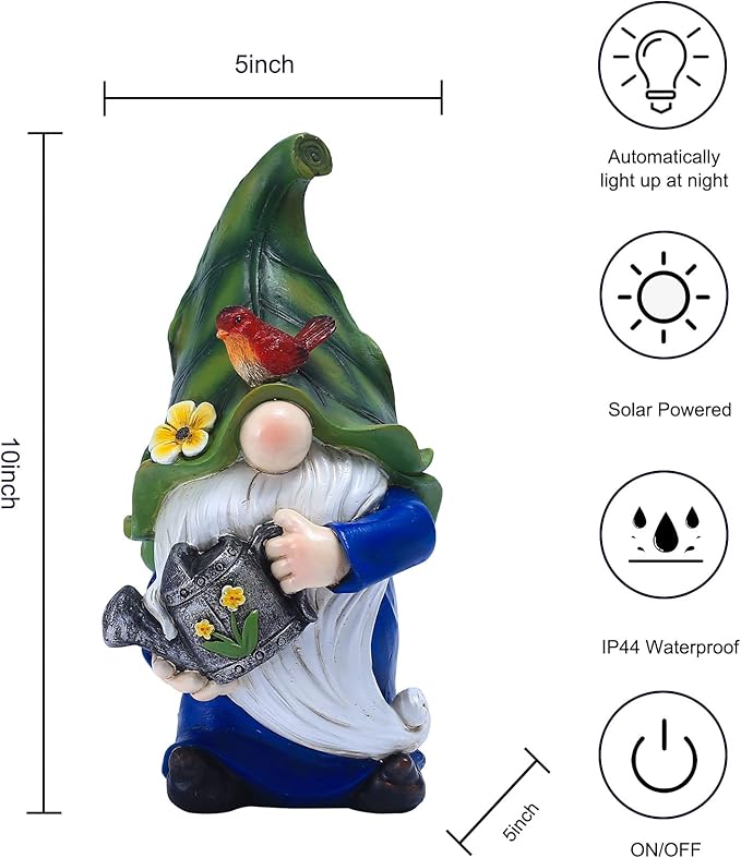 AIGEL Garden Gnomes Statues, Solar Garden Statue Outdoor Decor, Large Gnomes with Solar Light, Standing Statue for Patio, Lawn, Yard Art Decoration, Figurine Ornament