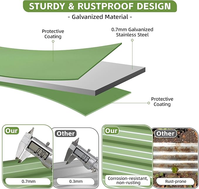 4x2x2ft Raised Garden Bed - Galvanized Deep Root Planter Boxes Outdoor with Wing Nuts and Safety Edges for Gardening Vegetables, Flowers, Herbs, Succulents - Olive Green