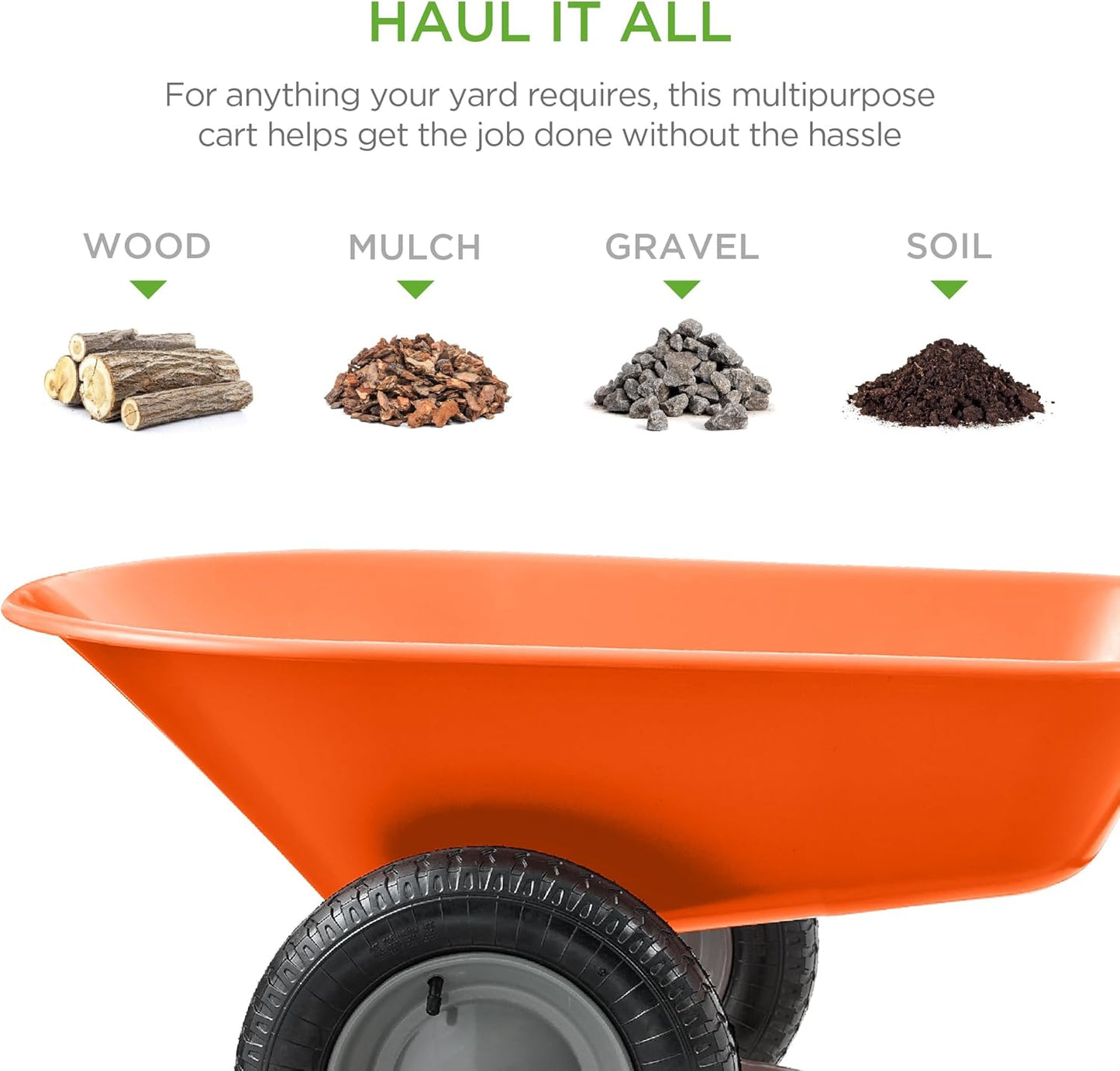 Best Choice Products Dual-Wheel Home Utility Yard Wheelbarrow Garden Cart w/Built-in Stand for Lawn, Gardening, Construction - Orange