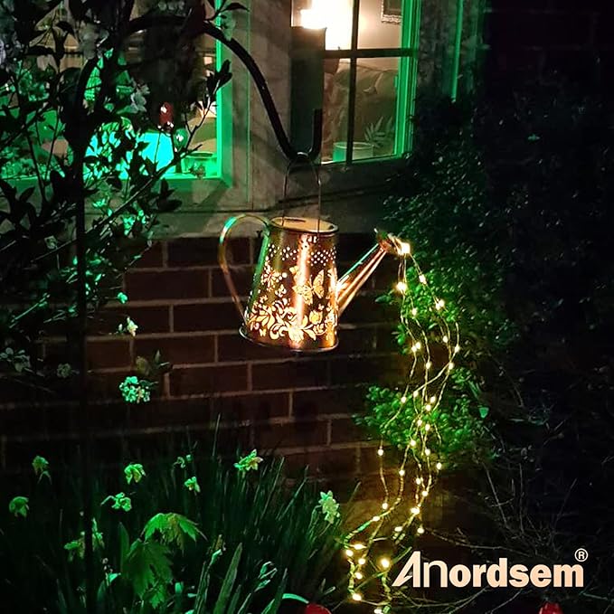 Anordsem Solar Watering Can Lights: Garden Light Outdoor Waterproof for Yard Decorative - Butterfly Hanging Lantern with Hook Patio Path Proch Decor - Gardening Gifts for Women Mom Grandma