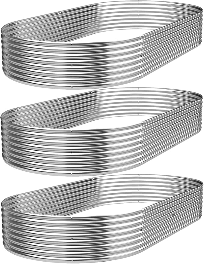 3 Pack 8x4FT Oval Galvanized Raised Garden Bed Outdoor,Metal Garden Bed for Vegetables,Above Ground Garden Box for Flower,Steel Raised Beds for Gardening