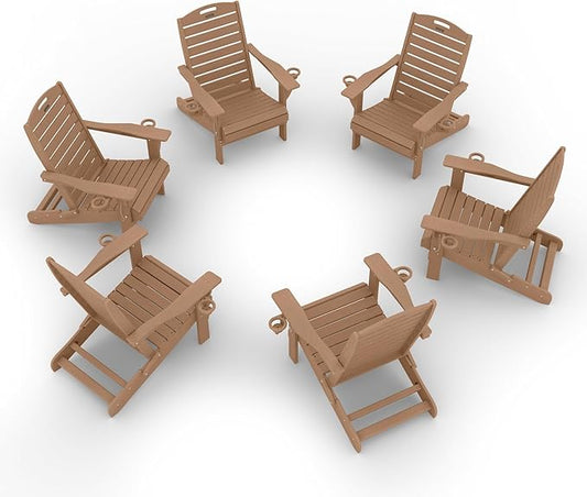 Adirondack Chairs Set of 6, Outdoor Fire Pit Chairs, HDPE All-Weather Adirondack Chairs with Cup Holder, Lawn Chair for Deck, Patio, Garden (Teak)