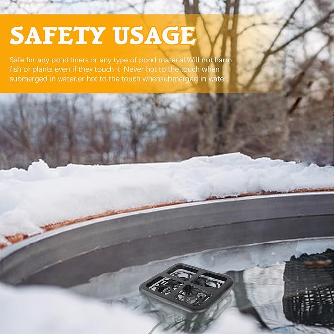 Aobiono Pond Heater De Icer, Winter Thermo Climate Floating Survival Solution for Outdoor Fish Pond Koi, Thermostat Control for Water Stock Tank Livestock Bird Bath Pet, 12 ft Cord (1500W)